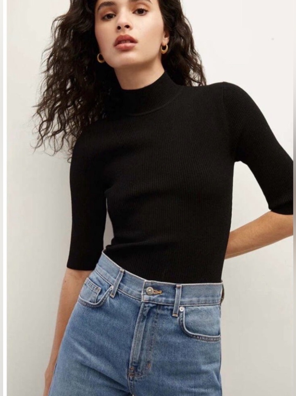 Veronica Beard Pernia Mock Neck Shirt Medium Ribbed Pullover Sweater Turtleneck